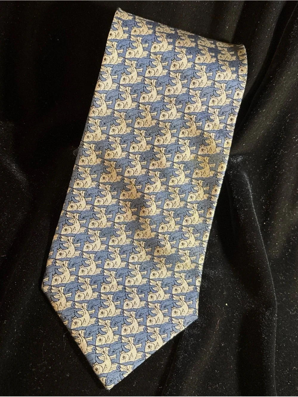 MC Escher Blue Tessellation Fish Pattern Silk Tie
